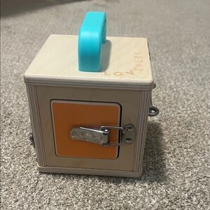 Wooden Lock Box with Turquoise Handle